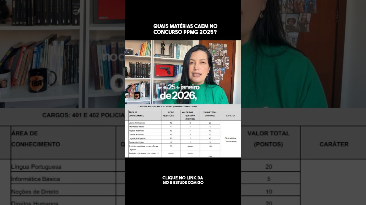 Quais mat&eacute;rias caem no CONCURSO PPMG 2025? Pol&iacute;cia penal de Minas Gerais #concurso #concursoppmg