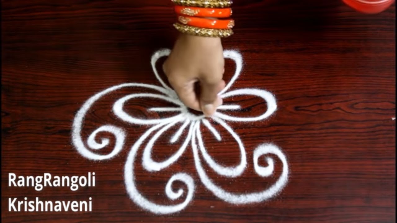 3*2 dots Small Kolam for Apartments|Easy Lotus Rangoli|Simple Daily Muggulu| RangRangoli Krishnaveni
