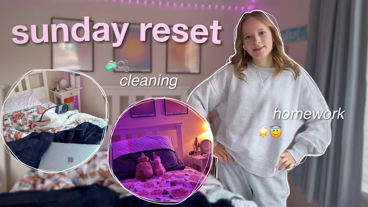 SUNDAY RESET ROUTINE 🫧😇 *cleaning, homework, self care* || vlogmas day 4