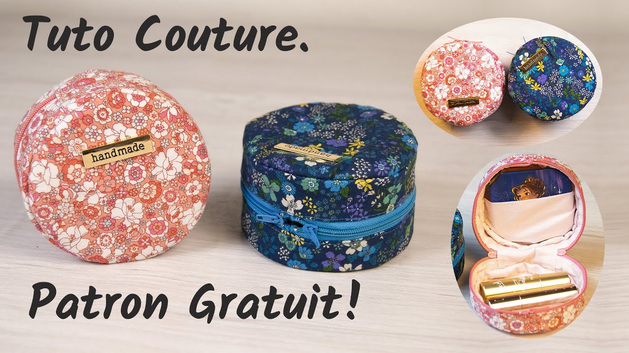 Comment coudre une trousse de maquillage circulaire en tissu - Patron Gratuit - Couture Facile Mimi