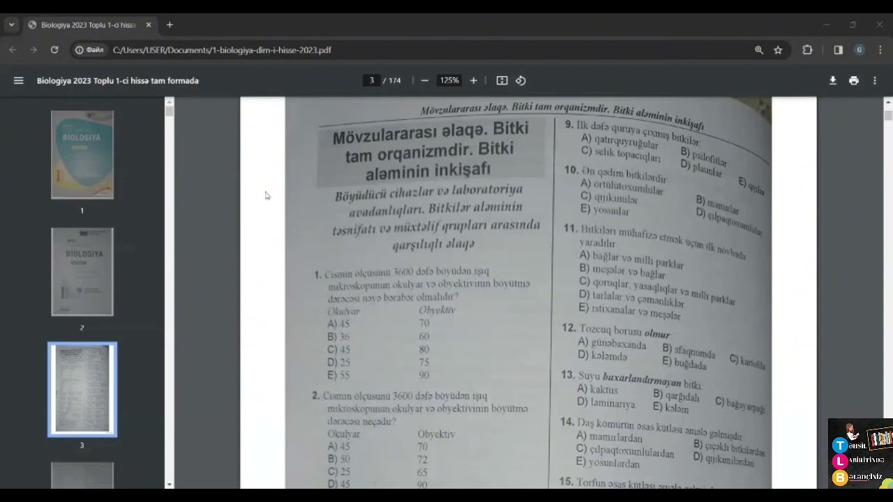 Biologiya 2023 test toplusu  Mövzulararası əlaqə  Bitki tam orqanizmdir          I Bölmə 1 31