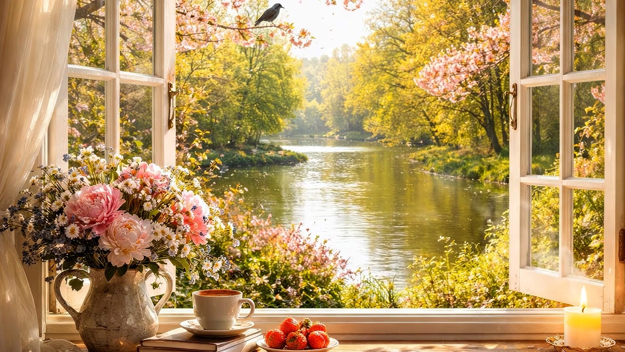 Tavaszi Ablak Hangulat Tanuláshoz 🌸 Természetes Hangok, Madarak & Tócsobogás (Zene Nélkül)