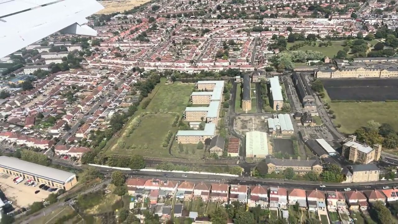 London Landmarks from the Air During the Day Landing at Heathrow Airport