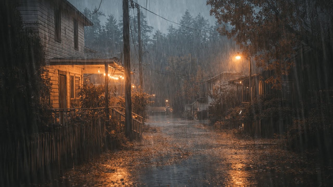 Rain pouring in a small town — ultra cozy sleep ambience (no ads)