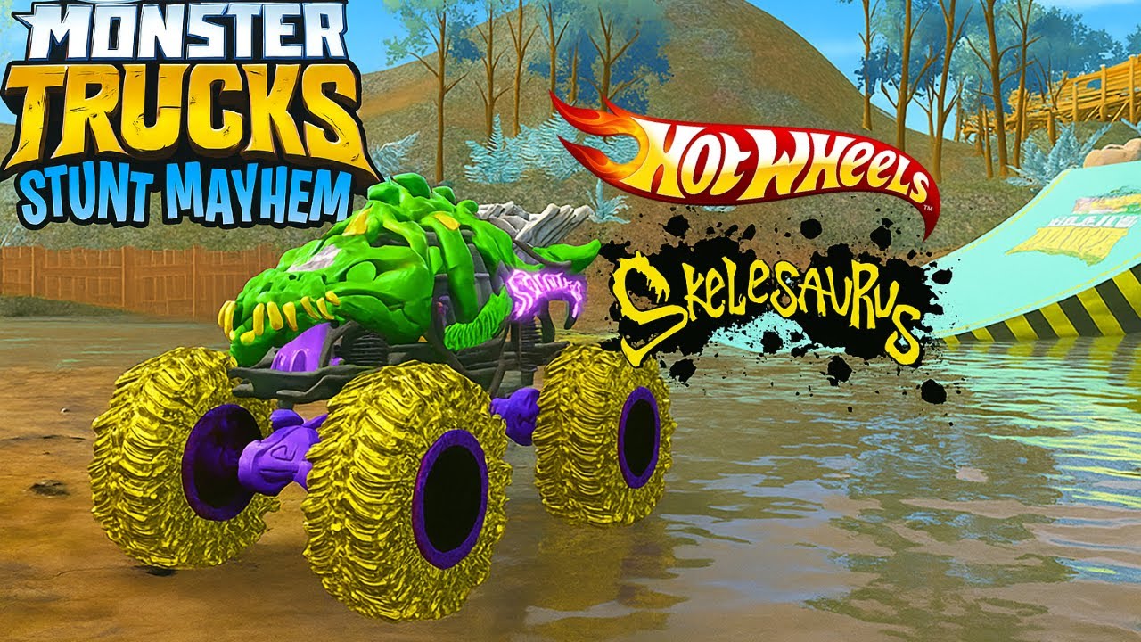 Hot Wheels Monster Truck Stunt Mayhem: Skelesaurus Stunts and destruction scenes 