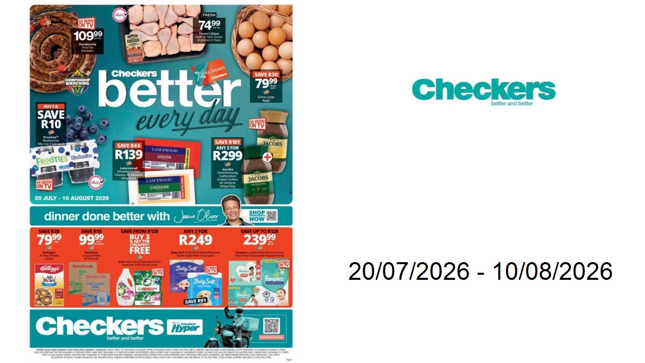 Checkers specials - July Month-End Promotion Gauteng - 20/07/2026 - 10/08/2026