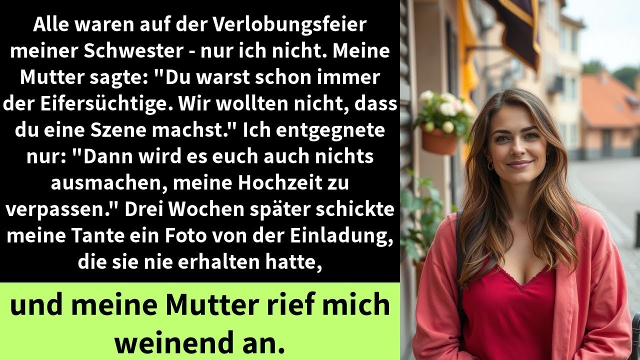 Alle waren auf der Verlobungsfeier meiner Schwester   nur ich nicht  Meine Mutter sagte