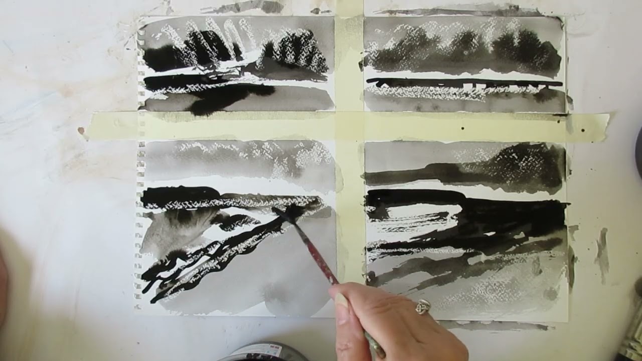 Four Black Ink and Wax Seascapes on Paper by Ann Marie Whitton 2025