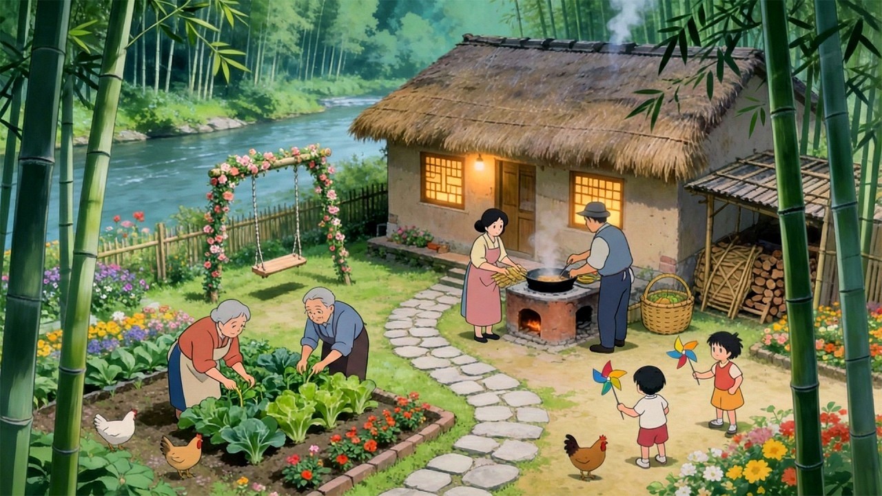 Rainy Village Shelter  Caring for a Cat Family   ASMR & Cooking   Ghibli Style Video