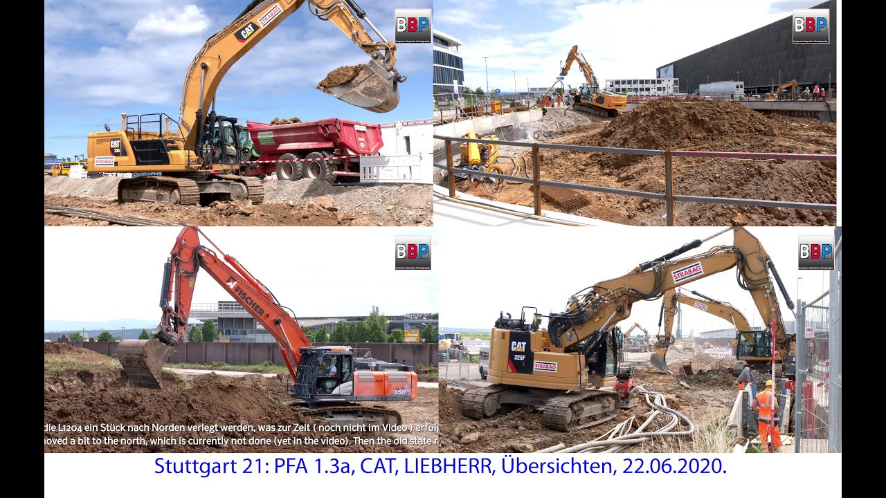 Stuttgart 21: CAT 325F, 336F, 336 Next Gen, FENDT, HITACHI 350,... PFA 1.3a, 22.06.2020.