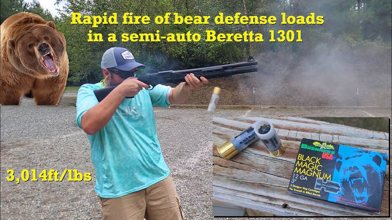 Brenneke Black Magic 12 gauge slugs in a Beretta 1301 tactical shotgun (bear defense rapid fire)