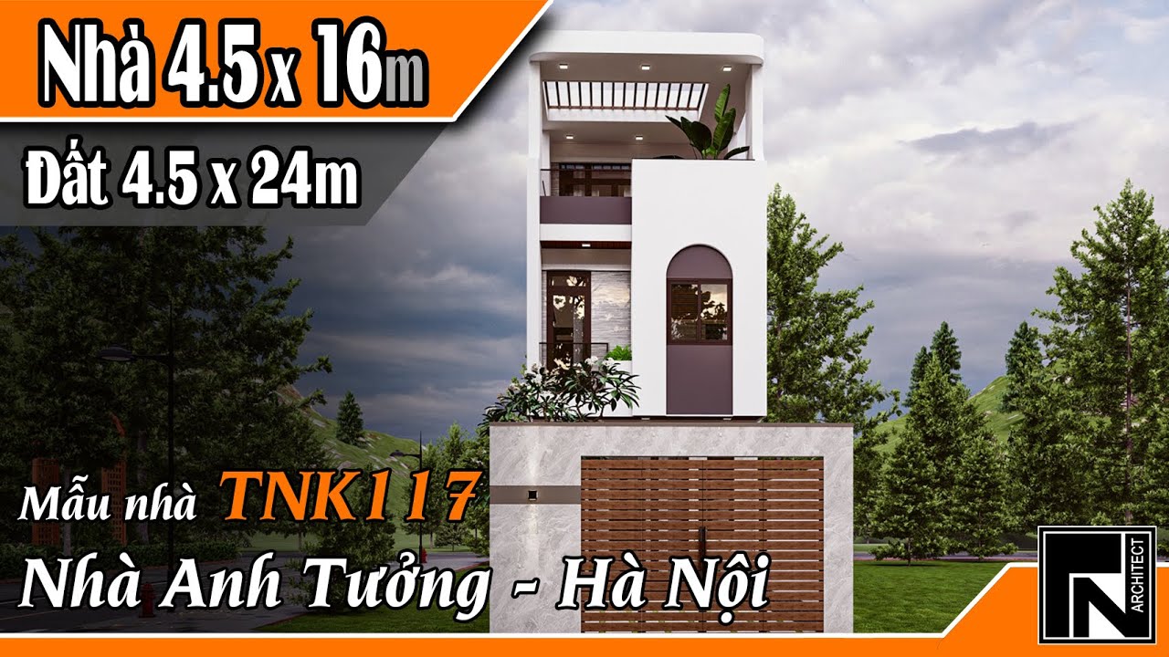 TNK117 - Thiết kế nhà ống 2 tầng 1 tum hiện đại 4.5x16m cho anh Tưởng - Hà Nội