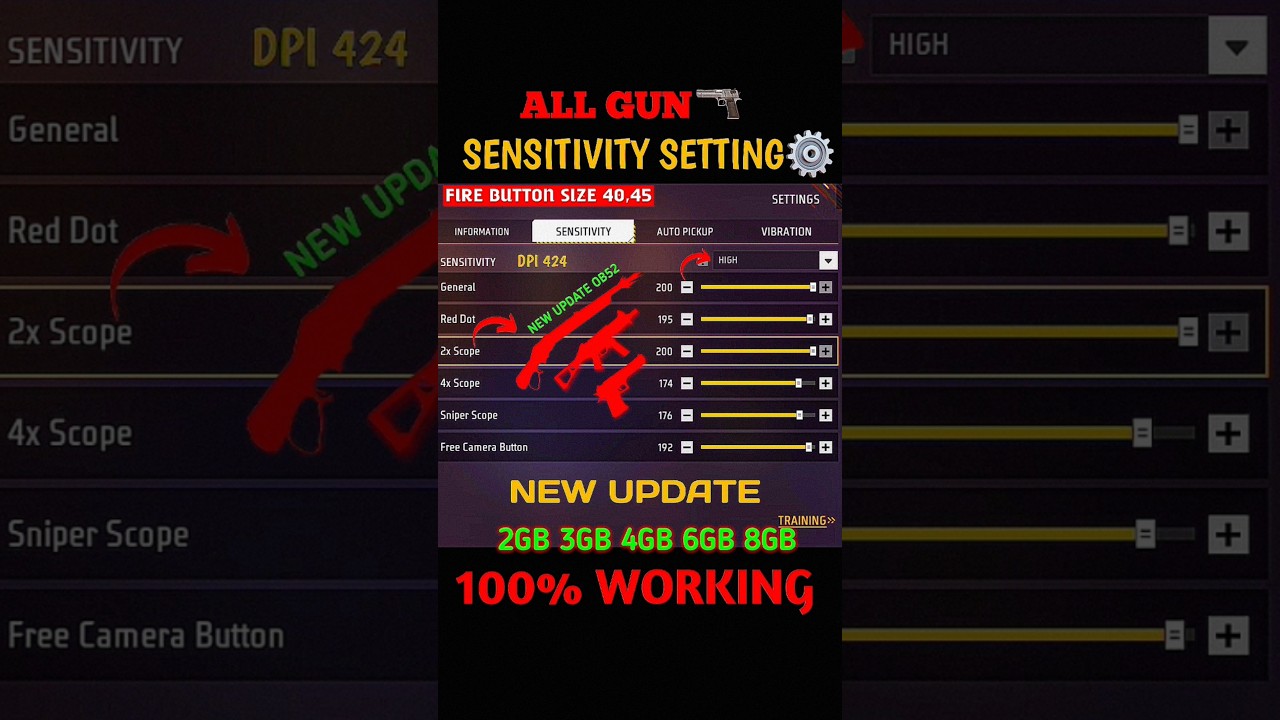 Free Fire Ob52 Update 4Gb Ram Auto Headshot Sensitivity Setting ⚙️| 200 Sensitivity Settings In 2026