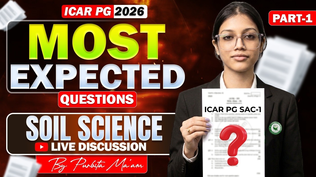 ICAR PG Soil Science Paper 1 (Part-1)🔥 Most Expected Questions Live Discussion by Purbita Ma&rsquo;am