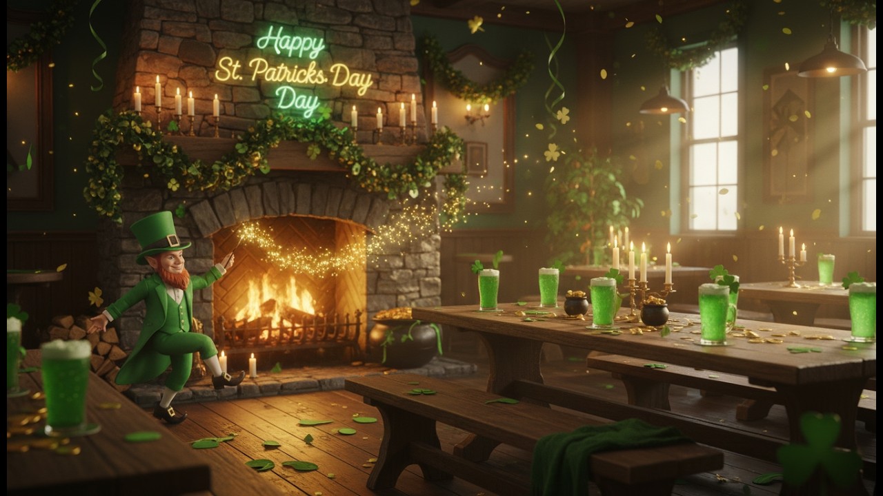 🍀 Happy St. Patrick’s Day | Cozy Irish Pub Ambience with Leprechaun & Fireplace