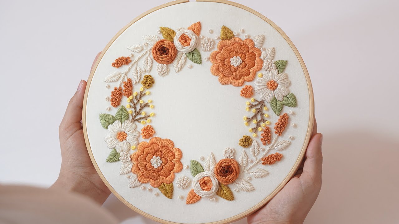 Floral wreath/Embroidery tutorial for beginners/PDF pattern