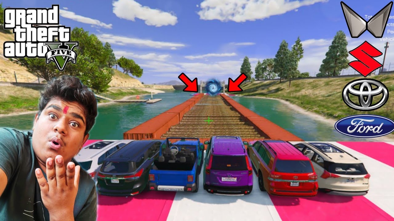 GTA 5 INDIAN CARS VS WOOD MEGA RAMP WATER CHALLENGE