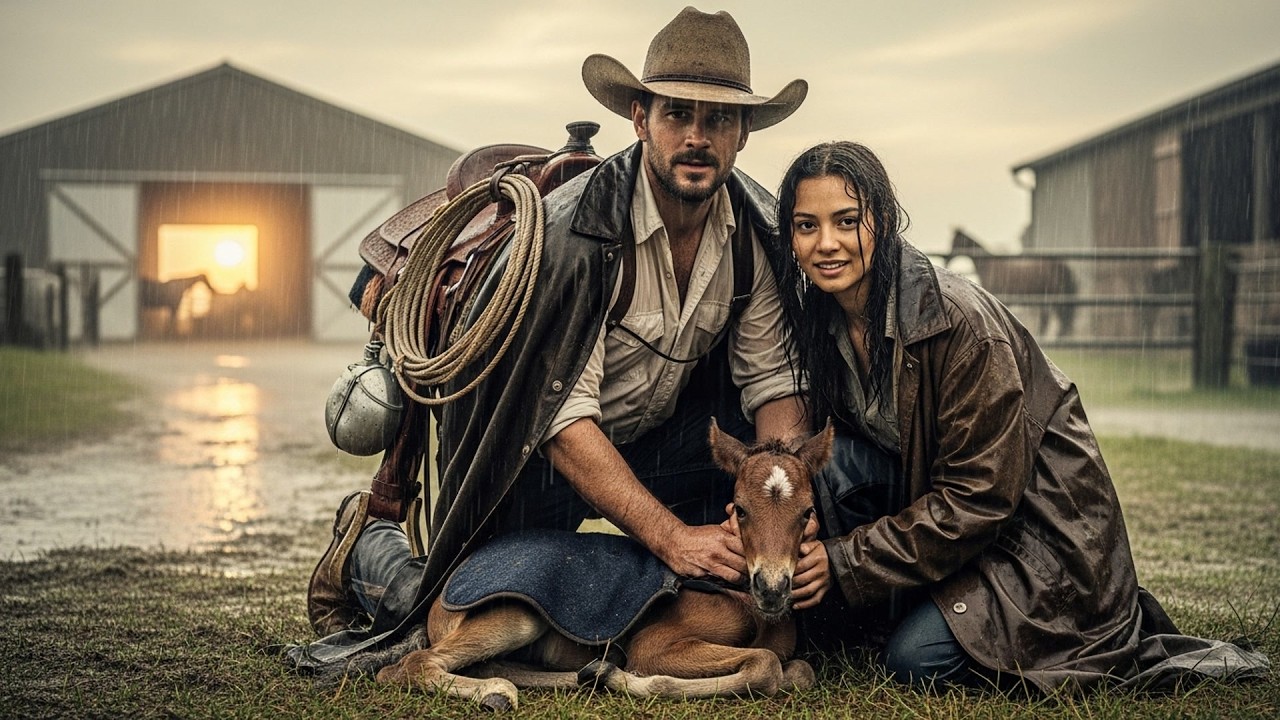 He Found Her Protecting A Newborn Foal In The Rain, The Cowboy Gave Her His Coat And Stayed
