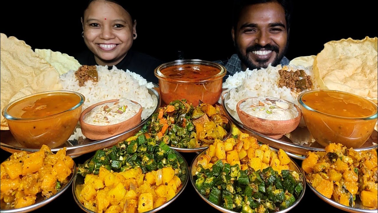 Sambar Rasam Rice 5 Typed Of Veg Stir Fry & Payasam | Asmr Eating | Couple Eating Show 