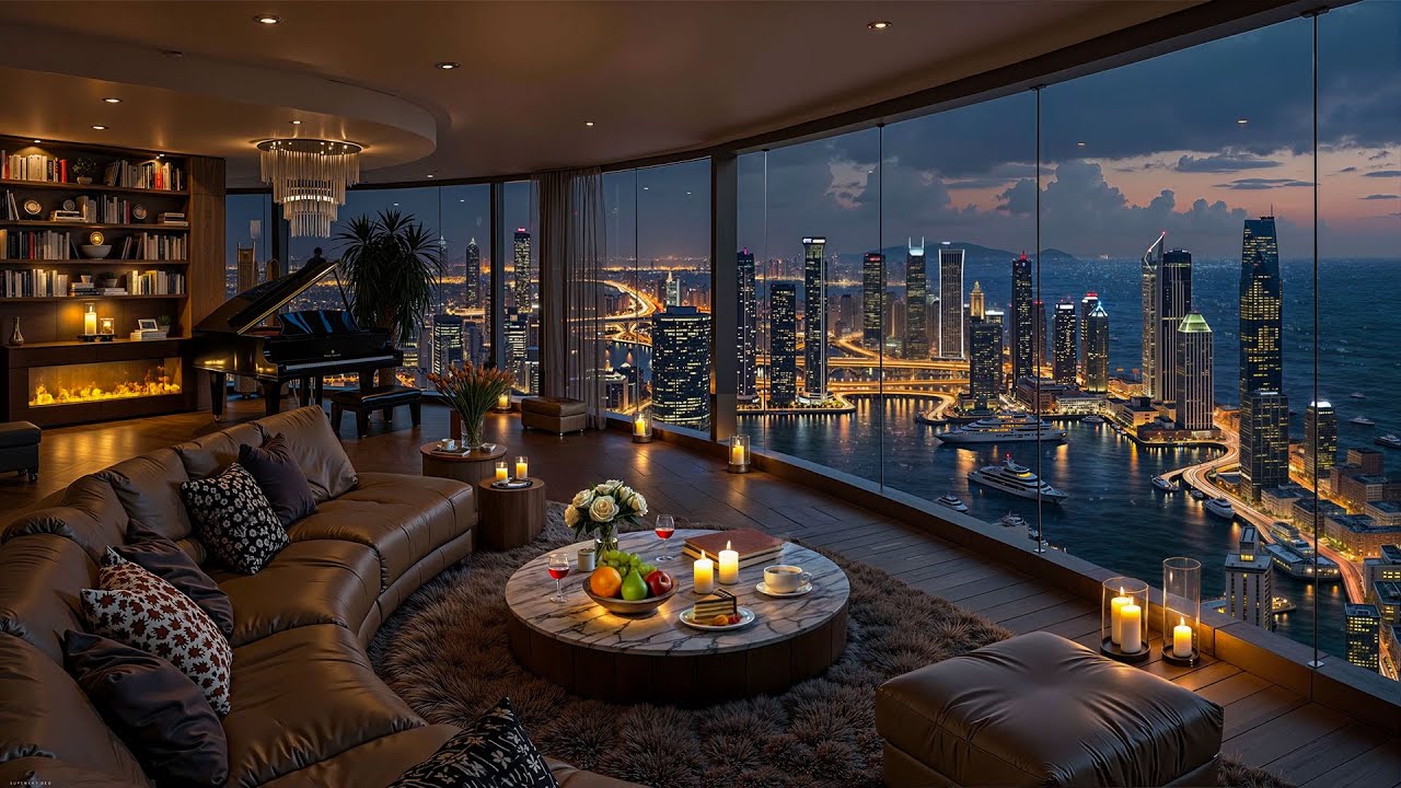 4K Luxury Apartment with Panoramic City View 🌆 Smooth Jazz Music for Relaxation & Sleep