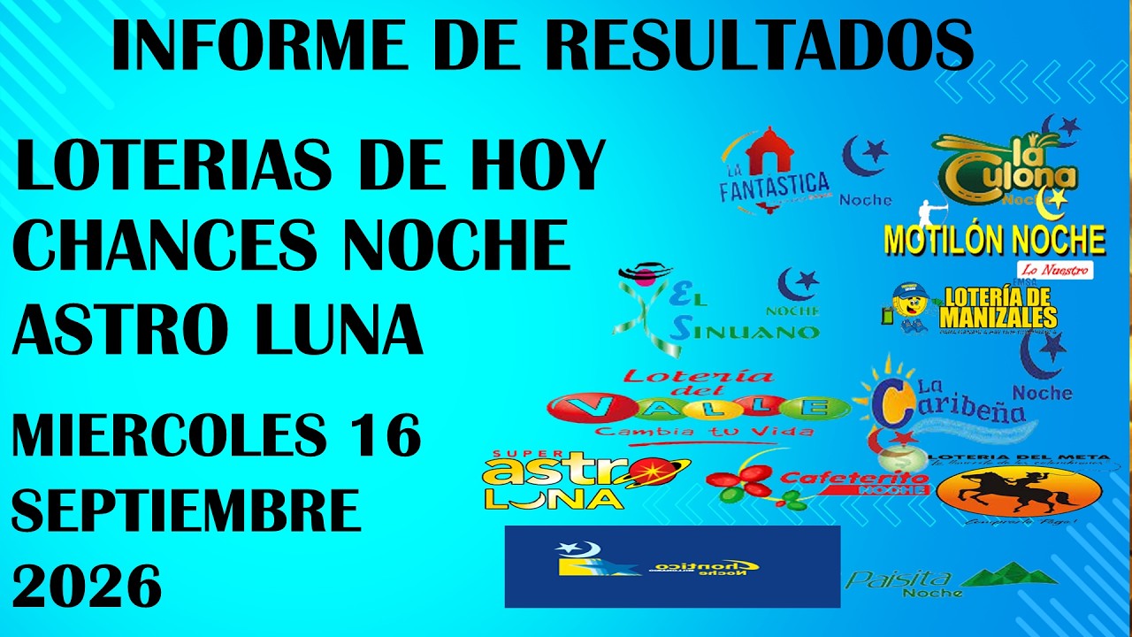 LOTERIAS DE HOY RESULTADOS  MIERCOLES 16 SEPTIEMBRE 2026 ASTRO LUNA DE HOY LOTERIAS DE HOY RESULTADO