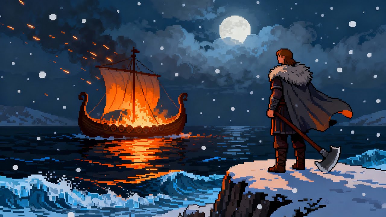 🔥 The Burning Longship – A Viking Farewell | Epic Norse Pixel Art Music Video