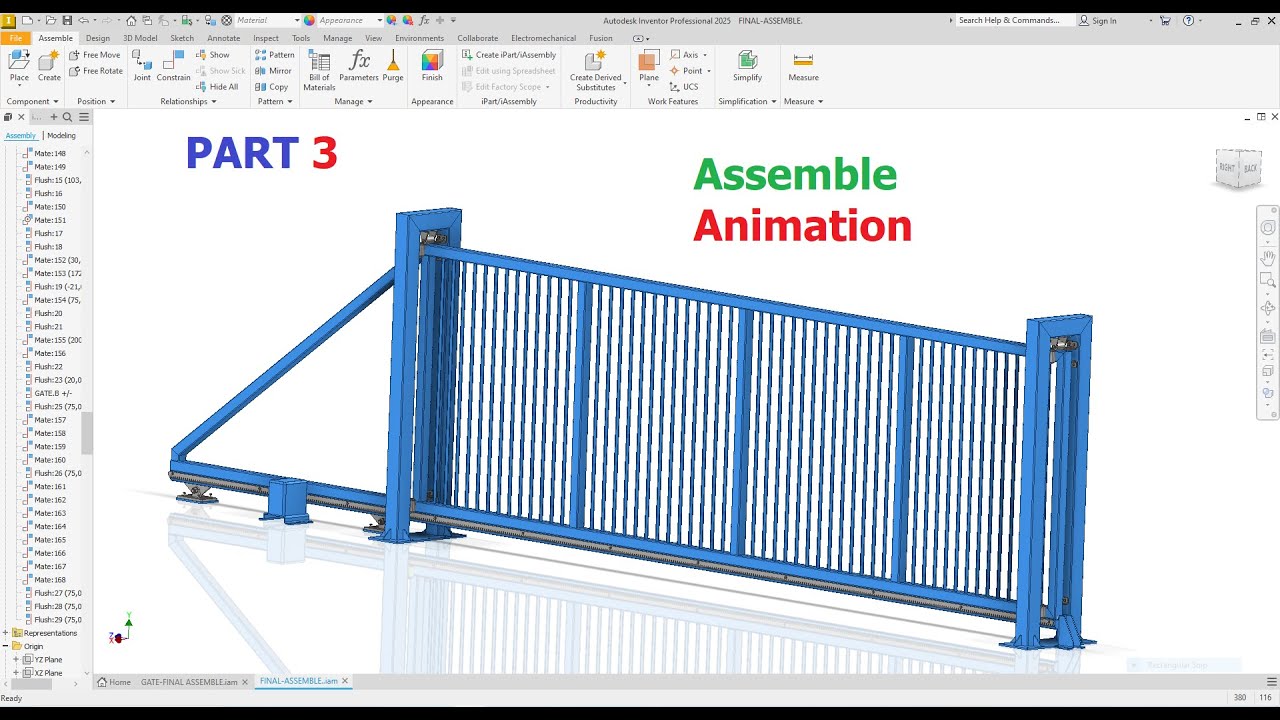 Autodesk Inventor AUTOMATIC Industrial Gate Final Assemble # Part 3 Exercise 111