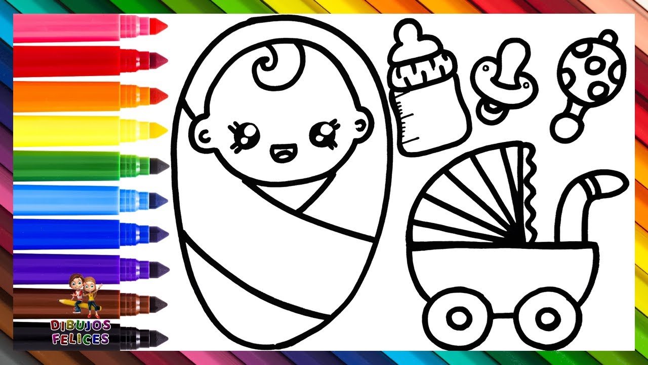 Dibuja y Colorea Un Lindo Beb&eacute; Con Accesorios 👶🍼🌈 Dibujos Para Ni&ntilde;os