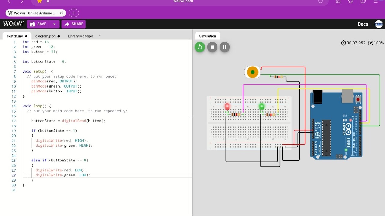 Lesson 3: How To Easily Code Pushbutton With LEDs By Using Arduino|| Wokwi