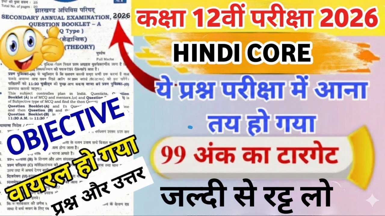  24 फरवरी 2026 || Class 12 Hindi Core Vvi Original Most Important Question Paper 2026 ||#original