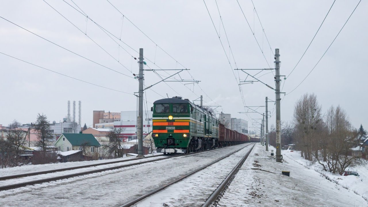 2тэ10мк-3546, с вывозным поездом и приветливой бригадой, следует по перегону Бобруйск-Березина.