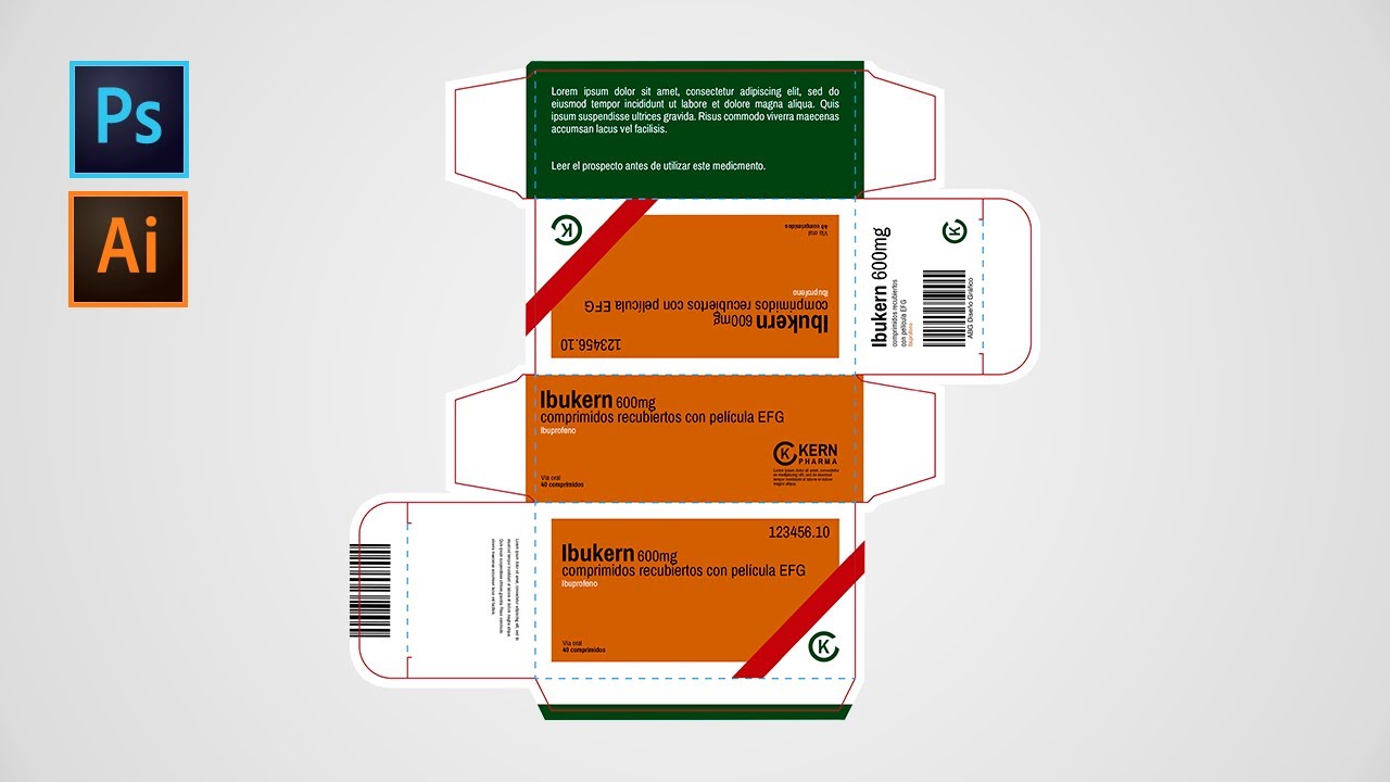 Cómo hacer diseño Packaging Caja Medicamentos PHOTOSHOP 2º. Parte.