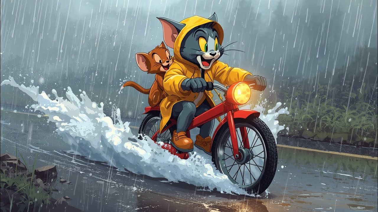 Tom and Jerry Rainy Bike Ride 🌧️🚲 | Funny Kids Poem in English | Cartoon Rhyme