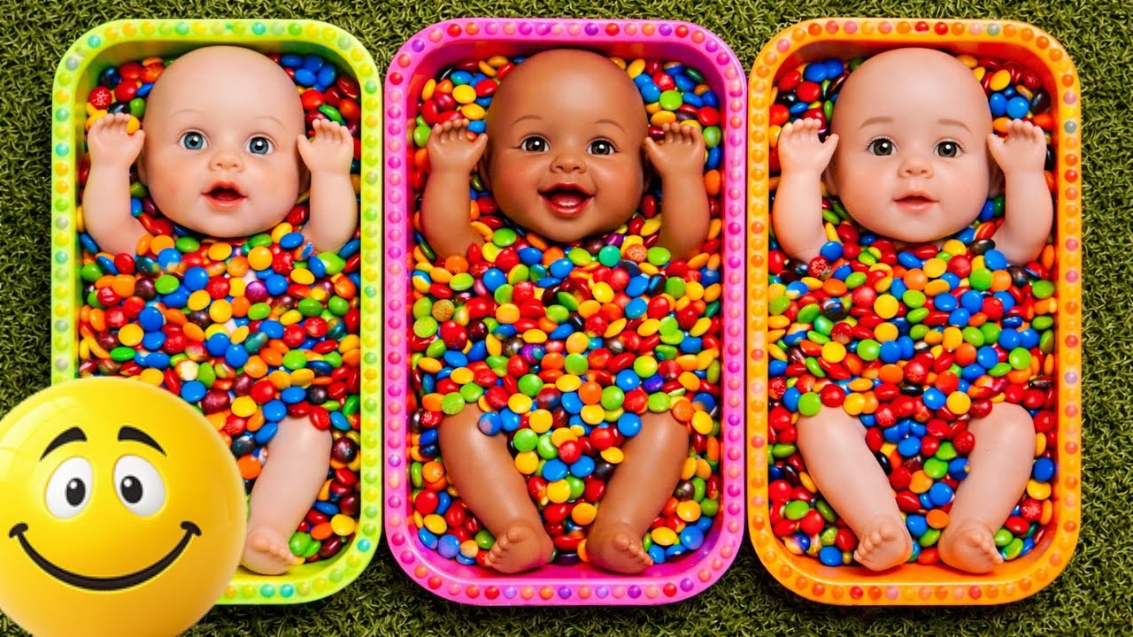 3 Rainbow Bathtub Candy with M&M’s Magic Slime | Long Slide Cow Elephant Gorilla Hippo Tiger 3D Fun