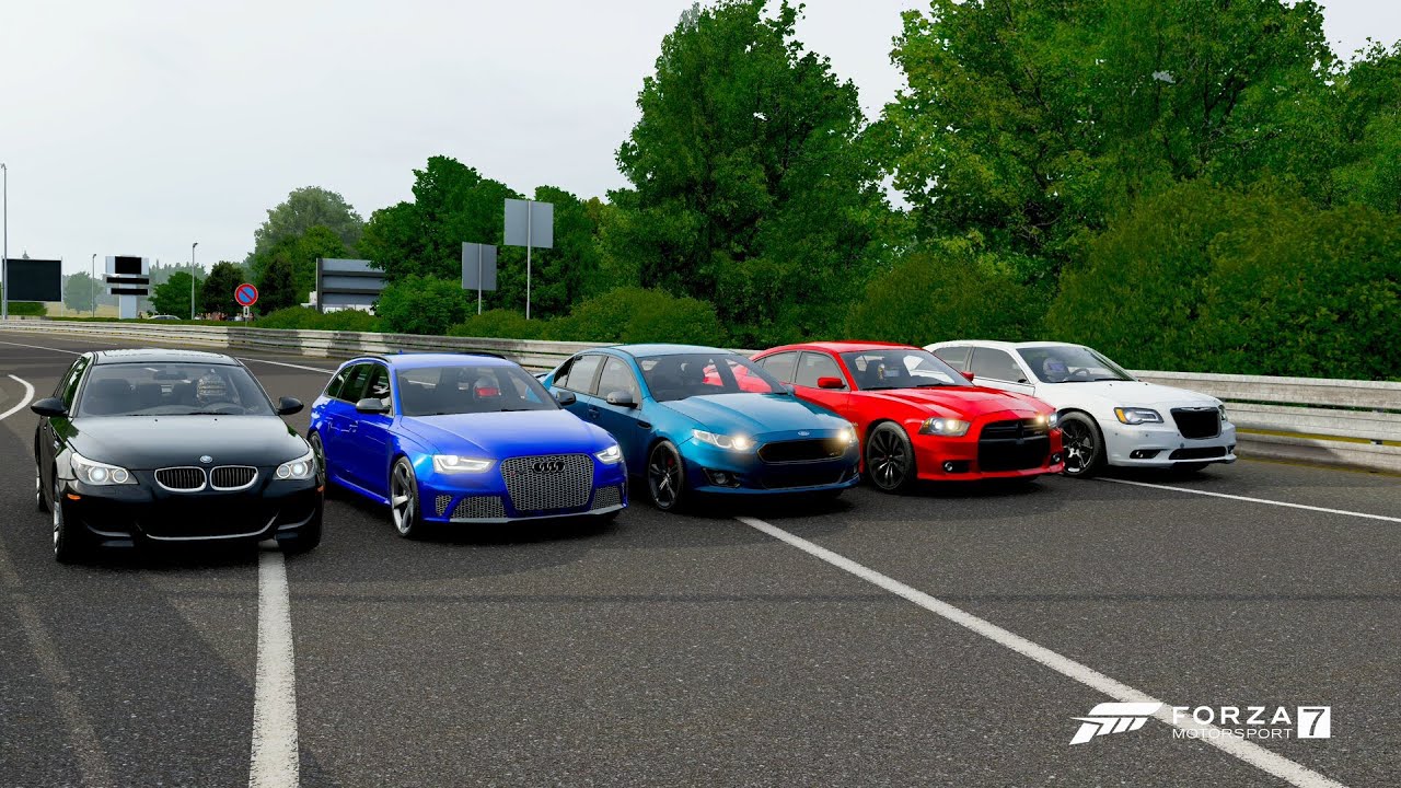Forza 7 Drag race: BMW M5 E60 vs RS4 Avant'13 vs Charger SRT8 vs Falcon XR8 vs Chrysler 300 SRT8