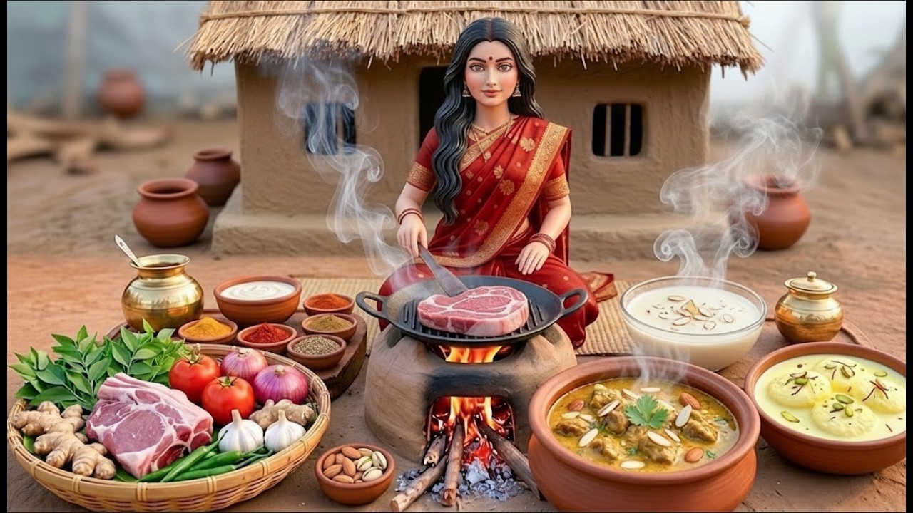 Relaxing Miniature Cooking ASMR 🏡 | Royal Lamb Korma, Badam Soup & Rasmalai | Indian Village Kitchen