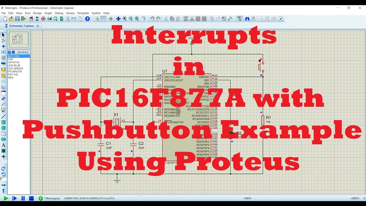 Interrupts in PIC16F877A with Push button using Proteus