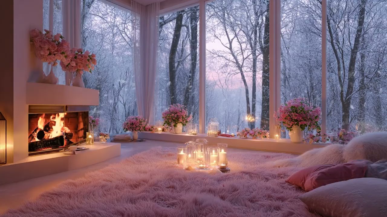 Still Winter Wind and Snow Outside | Cozy Fireplace Sounds for Long Calm Nights