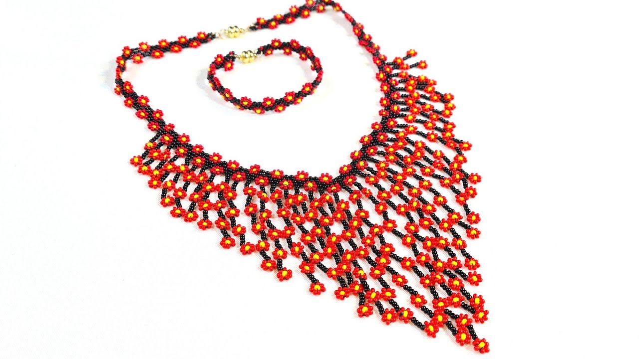 Колье из бисера РОМАШКИ/Колье своими руками/Колье УГОЛОК из бисера/Bead necklace/chamomile necklace