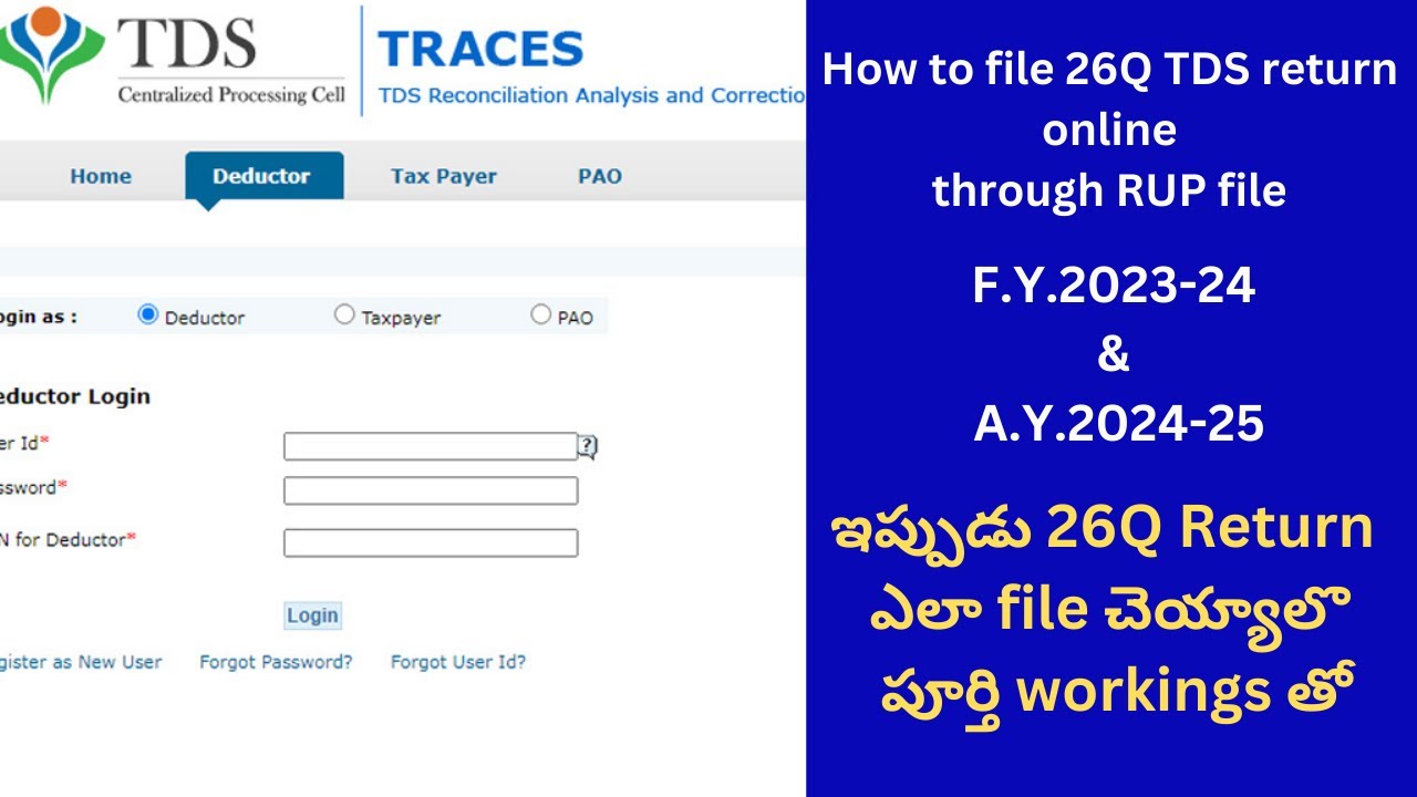 How to file 26Q TDS return online through RUP file in Telugu