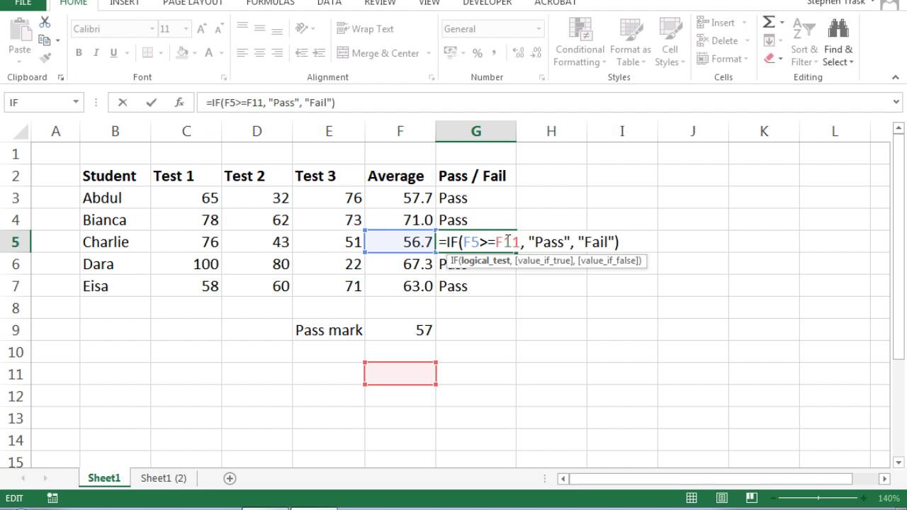 Excel IF function - including absolute cell references