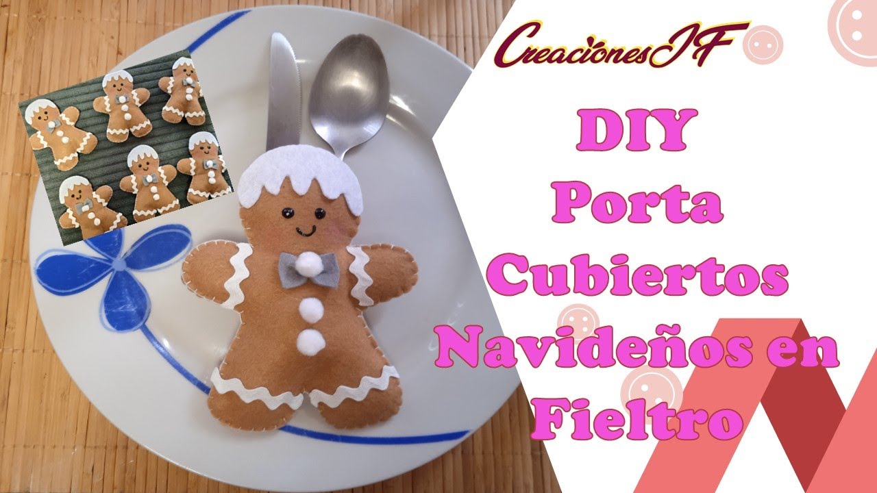 Porta cubiertos Navideños/ Galleta de Jengibre/Diy/ Como hacer un porta cubiertos de fieltro