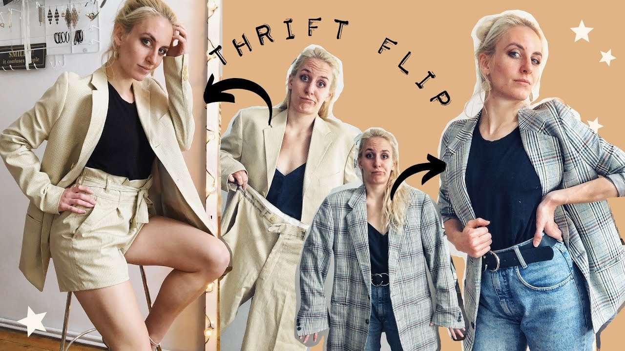 THRIFT FLIP #7: Männeranzug zu Damen Long-Blazer umnähen (inkl. Paperbag Waist Shorts)