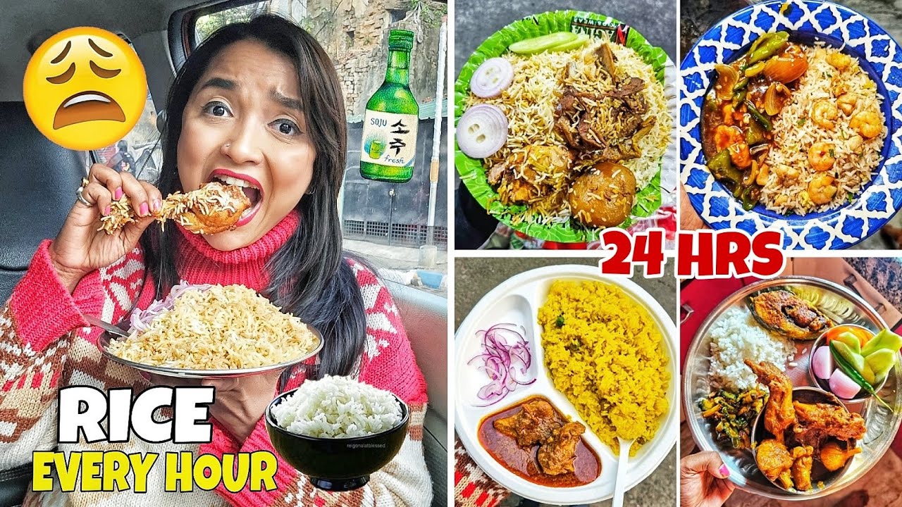 I ate RICE Every Hour for 24 Hours Challenge - Chicken Biryani, Polao & More - Rice FOOD CHALLENGE