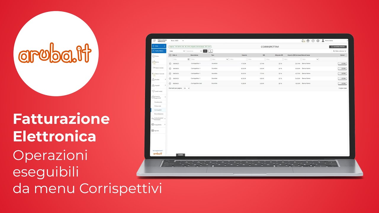 Fatturazione Elettronica - Operazioni eseguibili da menu Corrispettivi