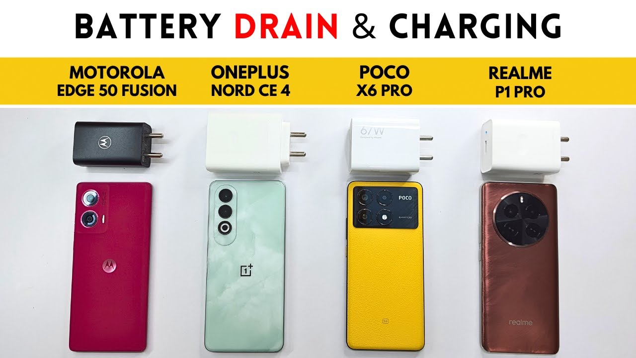 (5G) BATTERY Drain & CHARGE Test | Moto Edge 50 Fusion vs OnePlus Nord CE 4 vs POCO X6 Pro vs P1 PRO