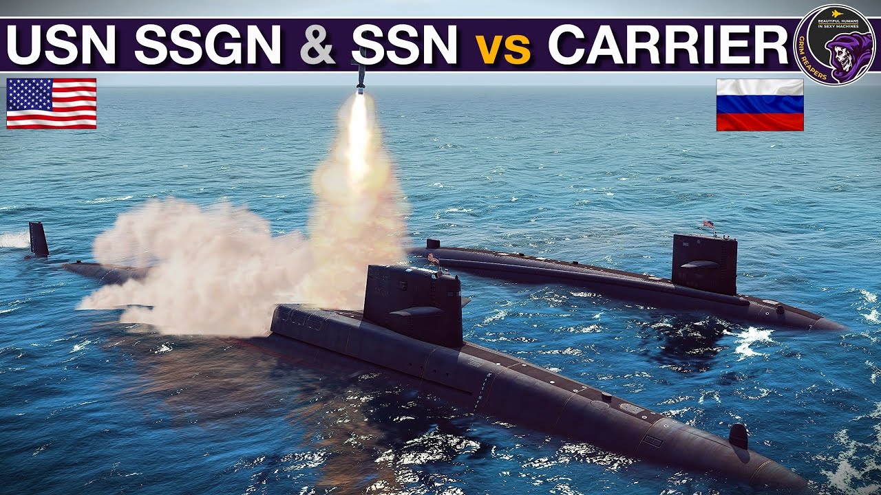 Ракетная подводная лодка Ohio SSGN с подлодкой Los Angeles против российской авианосной группы | ...