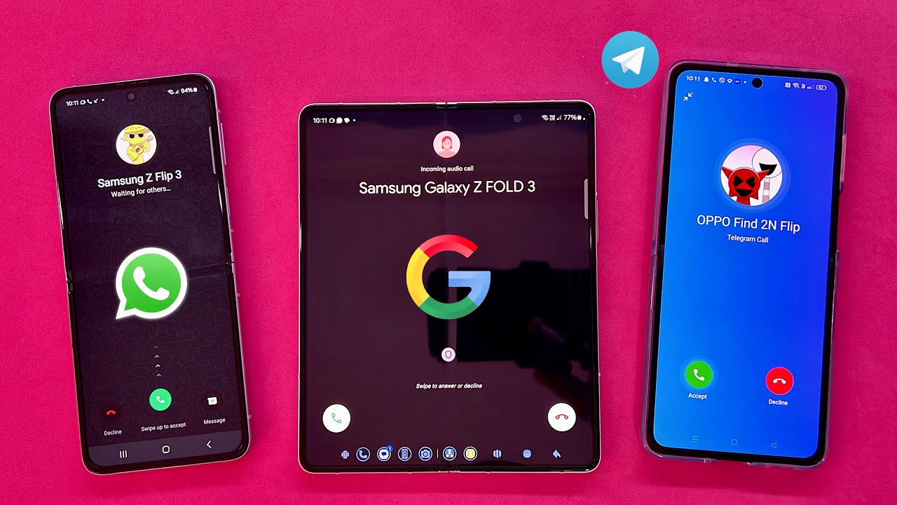 WhatsApp Vs Google MEET Vs Telegram Incoming Call on Samsung Galaxy Z Fold 3 Z Flip 3 & OPPO Find N2