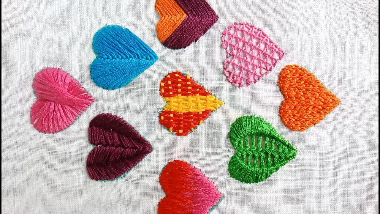 Love Design Embroidery for Beginners, Hand Embroidery 9 (Nine) Love Easy Embroidery Stitches