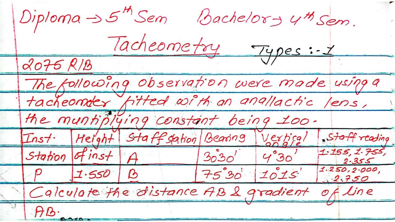 Types:1 | Tacheometry | Surveying | Prashant YT | BE/Diploma Civil | 3rdSem/5thSem | Engineering |